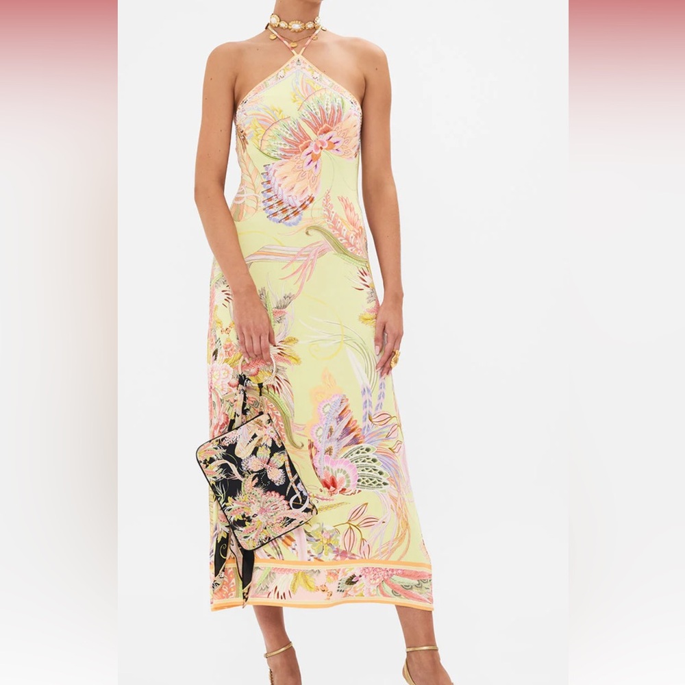 Camilla Long Jersey Halter Dress in Yellow